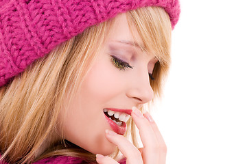 Image showing happy teenage girl in hat