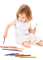 Image showing little girl with color pencils