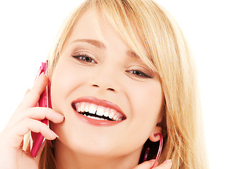 Image showing happy girl with pink phone