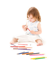 Image showing little girl with color pencils