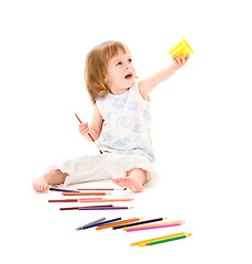 Image showing little girl with color pencils