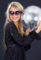 Image showing party girl with disco ball