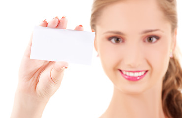 Image showing happy girl with business card