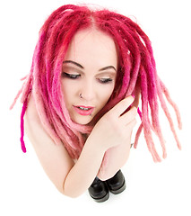 Image showing pink hair girl in high boots