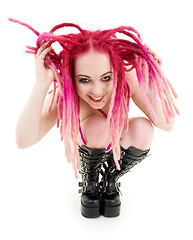 Image showing pink hair girl in high boots