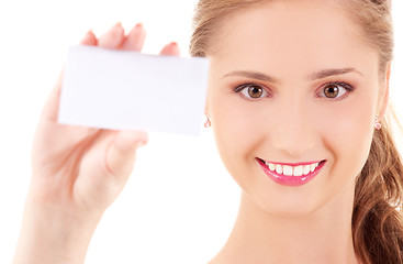 Image showing happy girl with business card