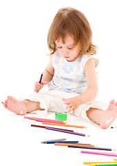 Image showing little girl with color pencils