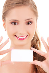 Image showing happy girl with business card