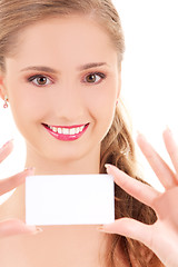 Image showing happy girl with business card