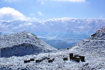 Image showing Beehives on snow