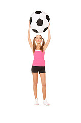 Image showing lovely woman with big soccer ball