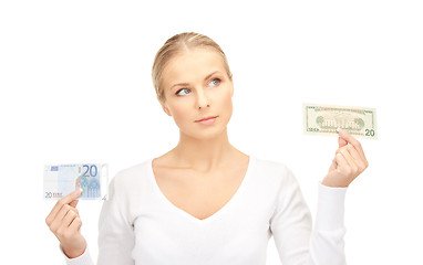 Image showing woman with euro and dollar money notes