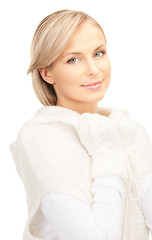 Image showing beautiful woman in white sweater 