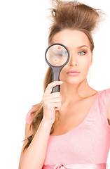 Image showing woman with magnifying glass