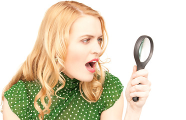 Image showing woman with magnifying glass