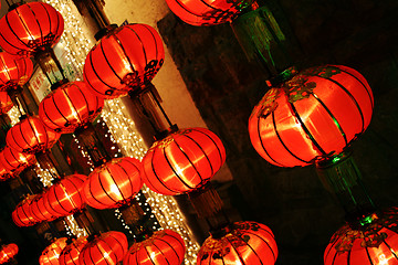 Image showing Red Chinese hanging lanterns