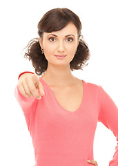 Image showing attractive businesswoman pointing her finger