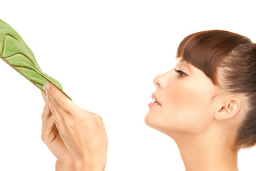 Image showing woman with green leaf