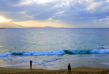 Image showing silhouette couple on the beach