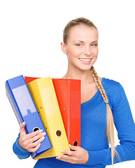 Image showing young attractive businesswoman with folders