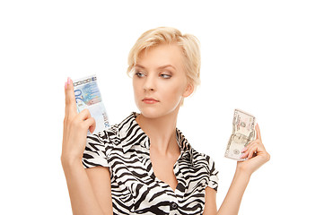 Image showing woman with euro and dollar