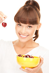 Image showing woman with cherries