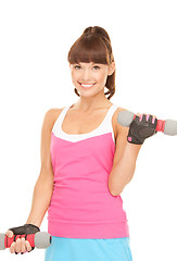 Image showing fitness instructor with dumbbells