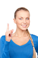 Image showing woman with her finger up