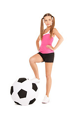 Image showing lovely woman with big soccer ball