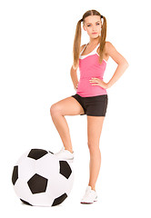 Image showing lovely woman with big soccer ball