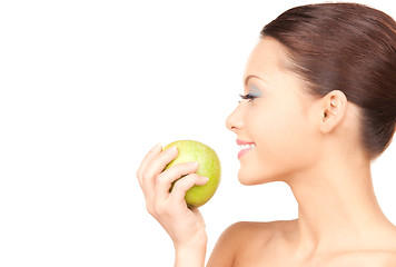 Image showing young beautiful woman with green apple