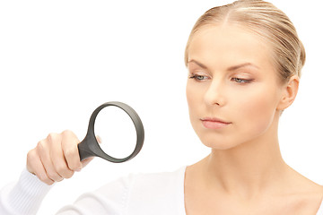 Image showing woman with magnifying glass