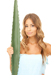 Image showing lovely woman with aloe vera 