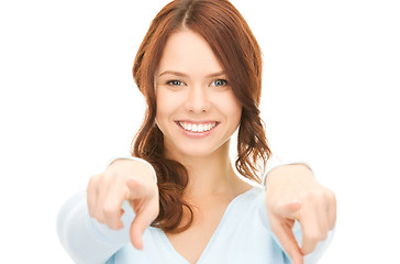 Image showing businesswoman pointing her fingers