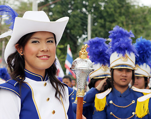 Image showing  Thai students in a marching band participate in a parade, Phuke