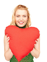 Image showing woman with red heart-shaped pillow