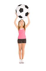 Image showing lovely woman with big soccer ball