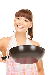 Image showing housewife with frying pan