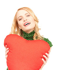 Image showing woman with red heart-shaped pillow