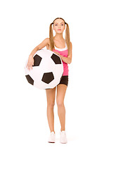 Image showing lovely woman with big soccer ball