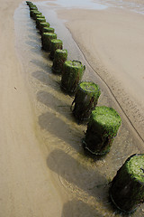 Image showing Waterbreaker pickets at a beach