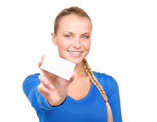 Image showing happy woman with business card