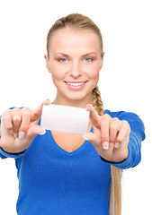 Image showing happy woman with business card