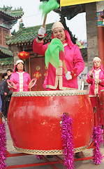 Image showing Chinese New Year celebrations in Qingdao, China - performer at a