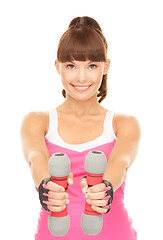 Image showing fitness instructor with dumbbells