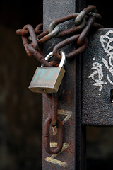 Image showing Padlock and chain on a gate