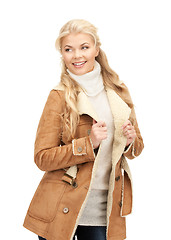 Image showing beautiful woman in sheepskin jacket