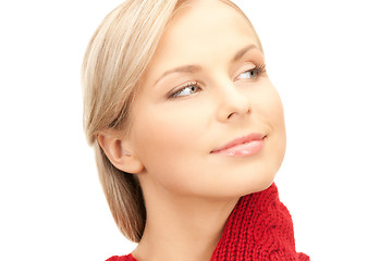 Image showing beautiful woman in red mittens 