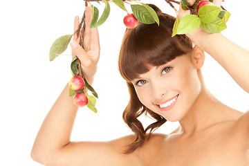 Image showing happy woman with apple twig