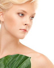 Image showing woman with green leaf